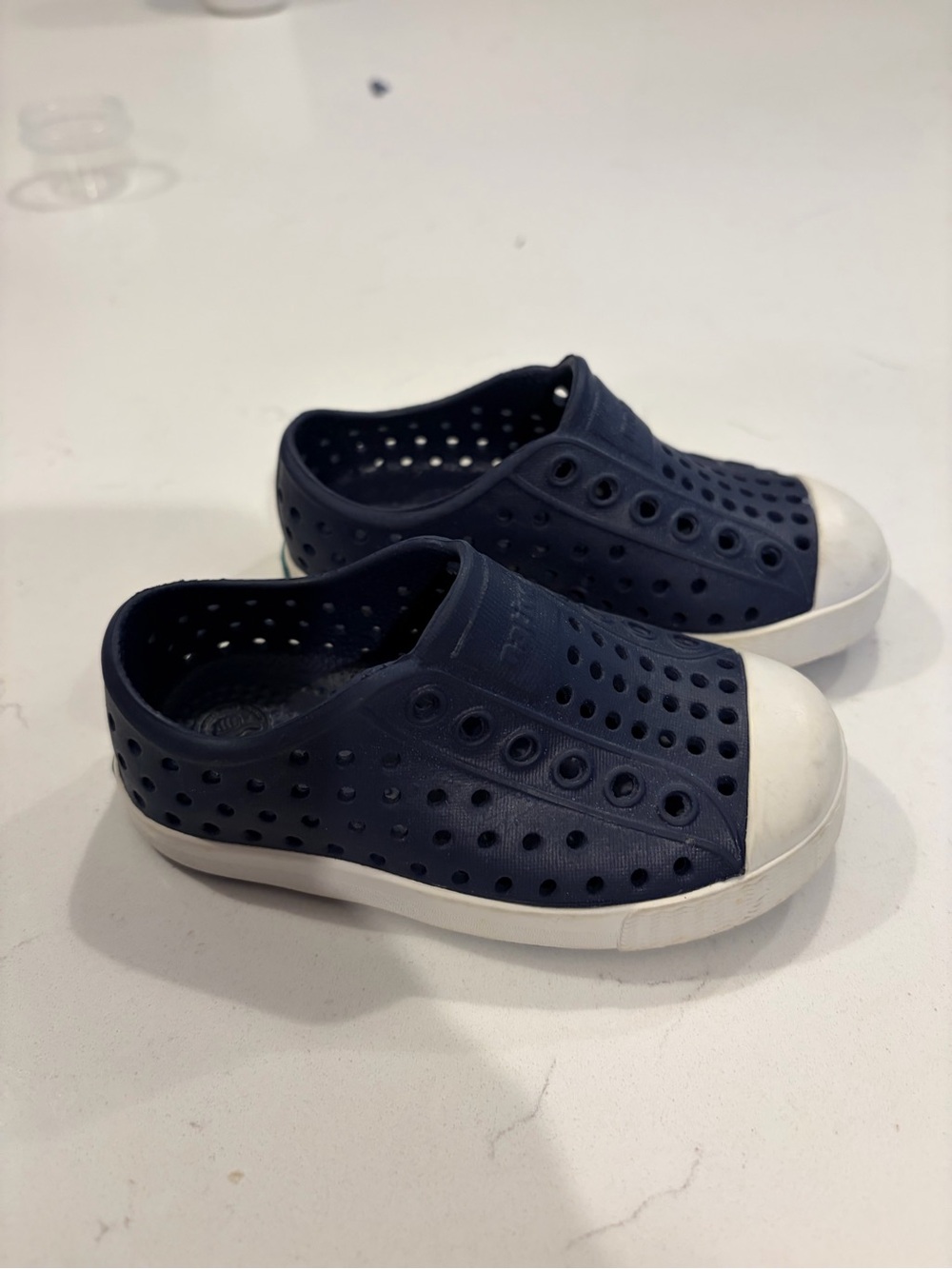 Native Shoes Kids Navy Blue Slip-On Water Shoes with White Toe Cap